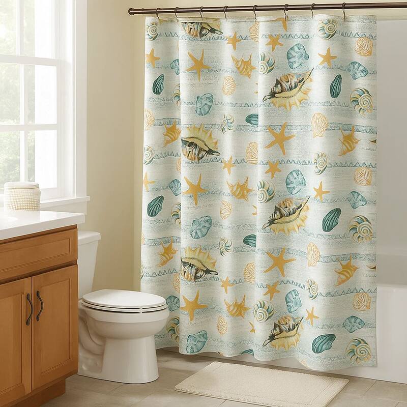 Carie Shower Curtain, 72 Inch, Fun Coastal Seashell Print Microfiber