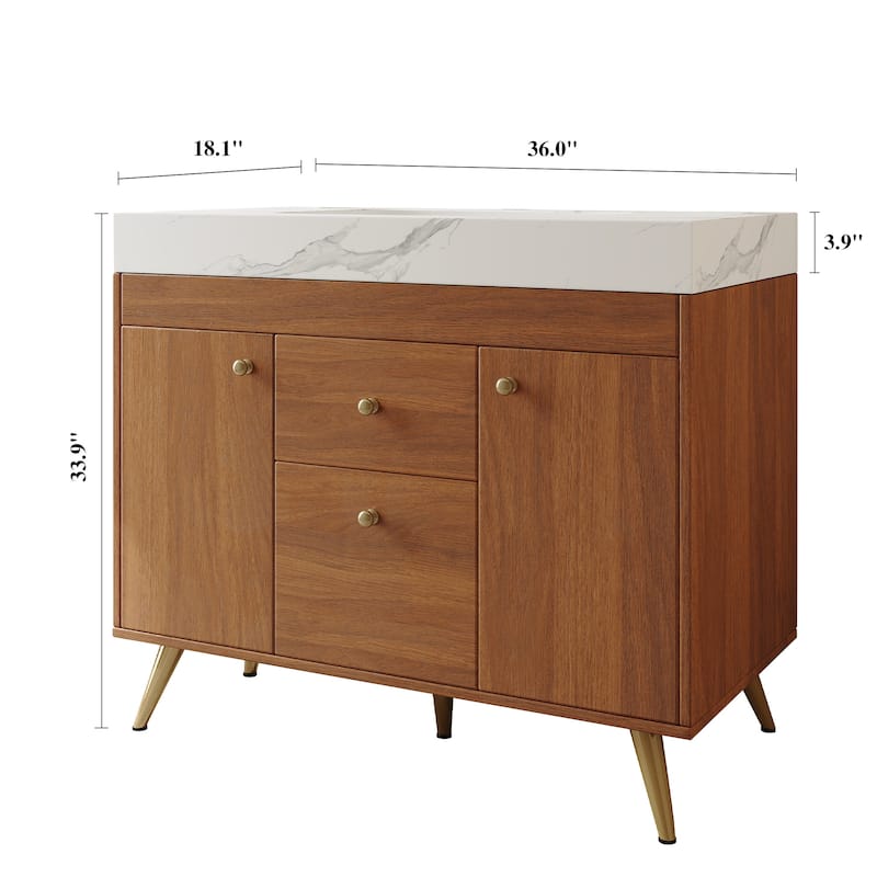 36" Modern Freestanding Bathroom Vanity with Sintered Stone Top & Ceramic Sink, Smart Storage Design & Drawers