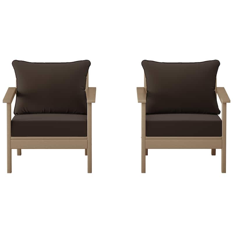 Birchwood All Weather HDPE Outdoor Patio Weathered Wood Deep Seating Conversation Set With Cushions (2-Piece)