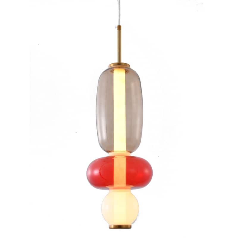 1-Light Gold LED Single Pendant With A Multi-color glass shade