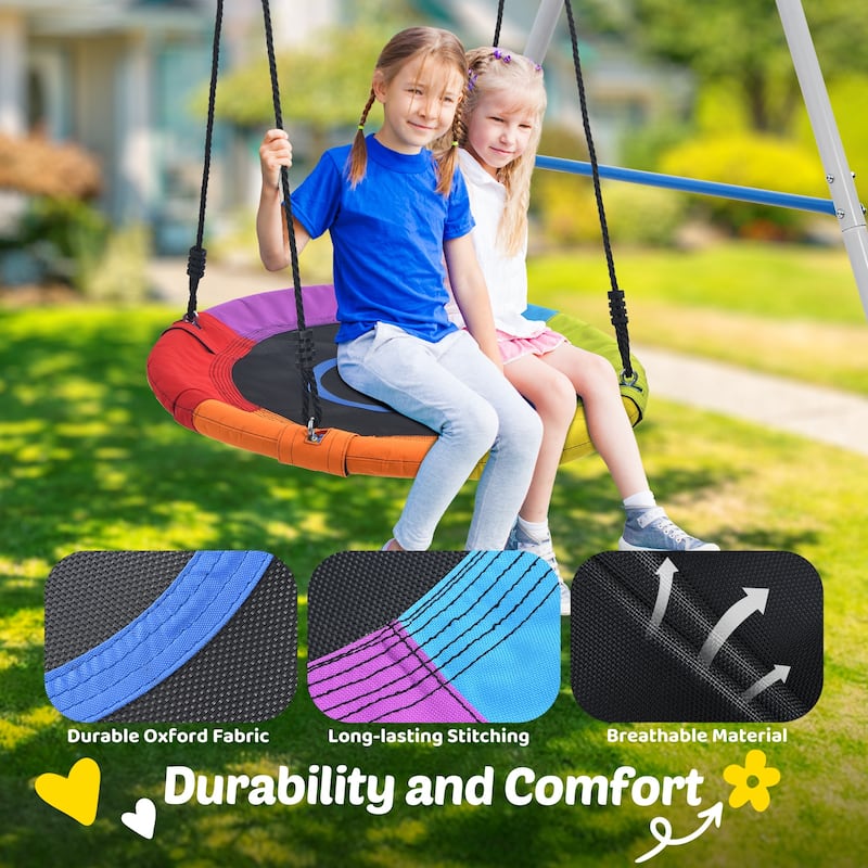 Heavy Duty A-Frame Metal Swing Set for Backyard with Toddler Swing, Saucer Swing for Kids