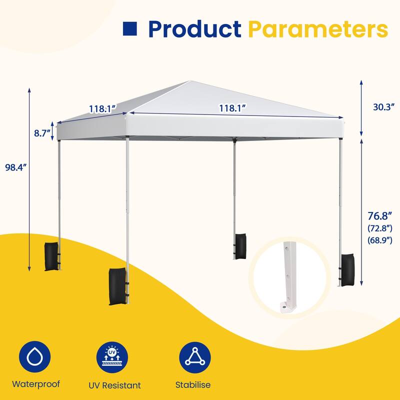 Pop Up Canopy Tent – Outdoor Shade Gazebo with Storage Bag & Sandbags,Easy Setup Canopy for Patio, Camping, Beach