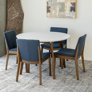 Colette 5 Piece Mid Century Modern Dining Set with 4 Linen Dining