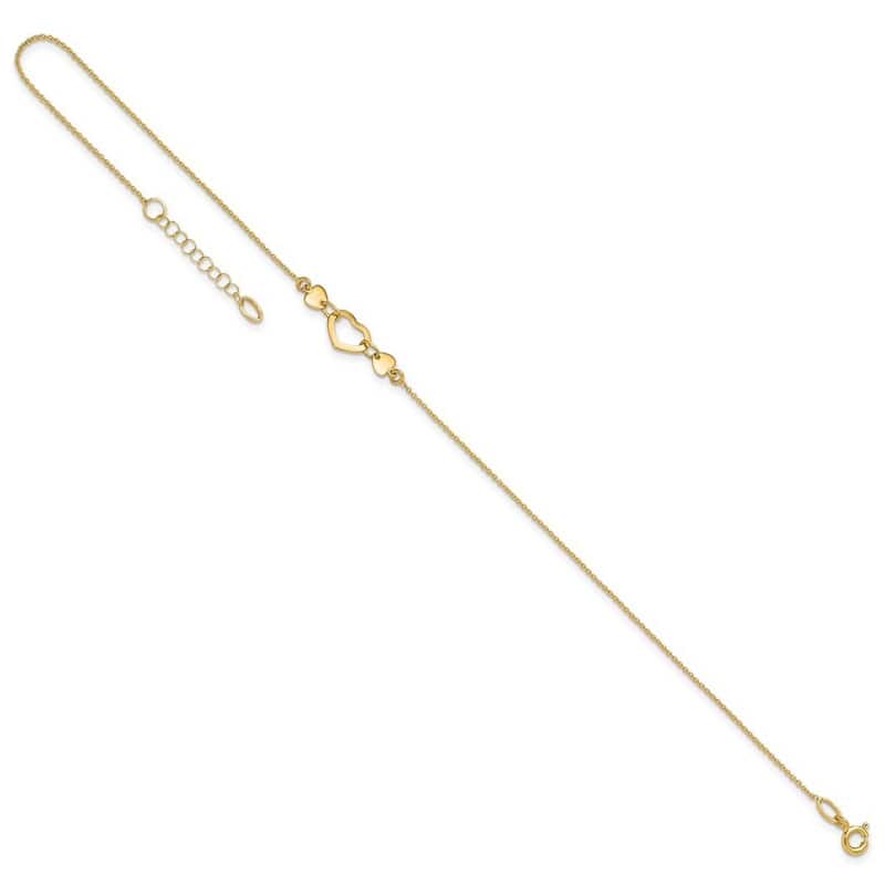 Curata Women's 14k Yellow Gold Polished Heart Anklet - 10 Inch
