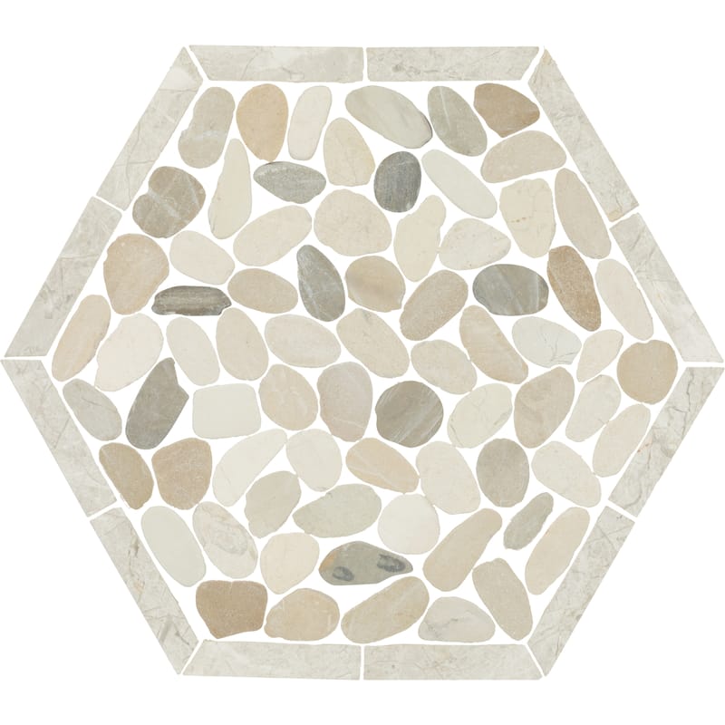 Daltile Pebble Oasis Natural Stone Framed Hexagon Pebble Mosaic 11" x 10" (11 PC per Carton) (10.88 SQFT per Carton)