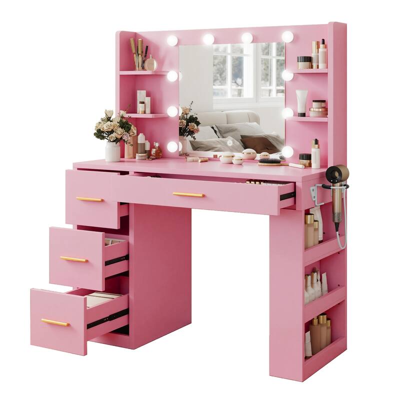 Moasis Makeup Vanity with LED Mirror - Pink
