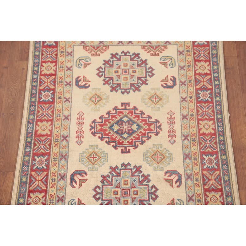 Geometric Kazak Foyer Rug Hand-Knotted Oriental Wool Carpet - 2'9" x 4'3"