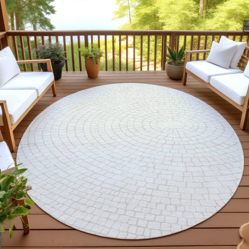 Machine Washable Indoor/ Outdoor Modern Gravity Chantille Rug - Ivory - 8' x 8'