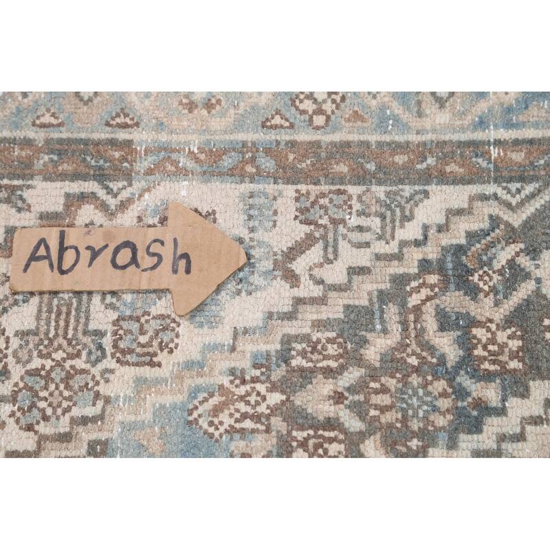 Distressed Geometric Hamedan Persian Area Rug Wool Handmade Carpet - 6'8" x 9'11"