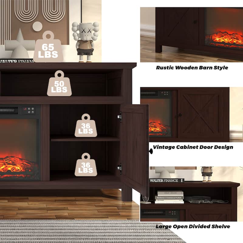 Clihome 58" Wood Fireplace TV Stand with 18" Electric Fireplace
