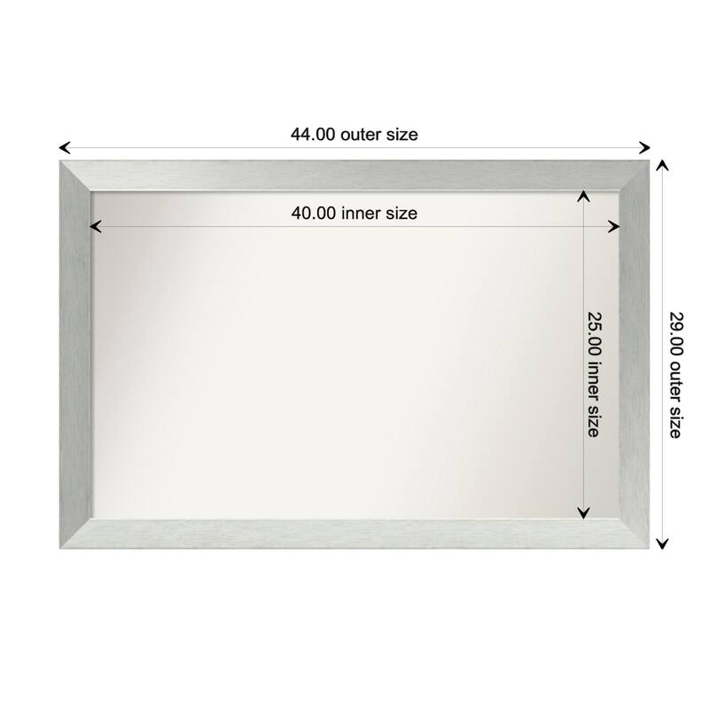 Brushed Sterling Silver Framed Non-Beveled Custom Wall Mirror, Bathroom Vanity Mirror - Outer Size: 44 x 29