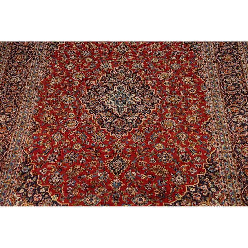 Hand Knotted Oriental 100% Wool Carpet Traditional Floral Red Kashan Area Rug - 13' 5'' X 9' 11''
