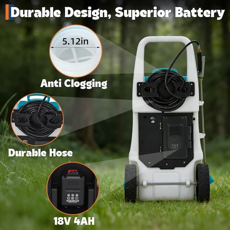 13 Gallons Battery Powered Backpack Sprayer with Wheeled Cart, 6 Nozzles & 2 Wands - N/A