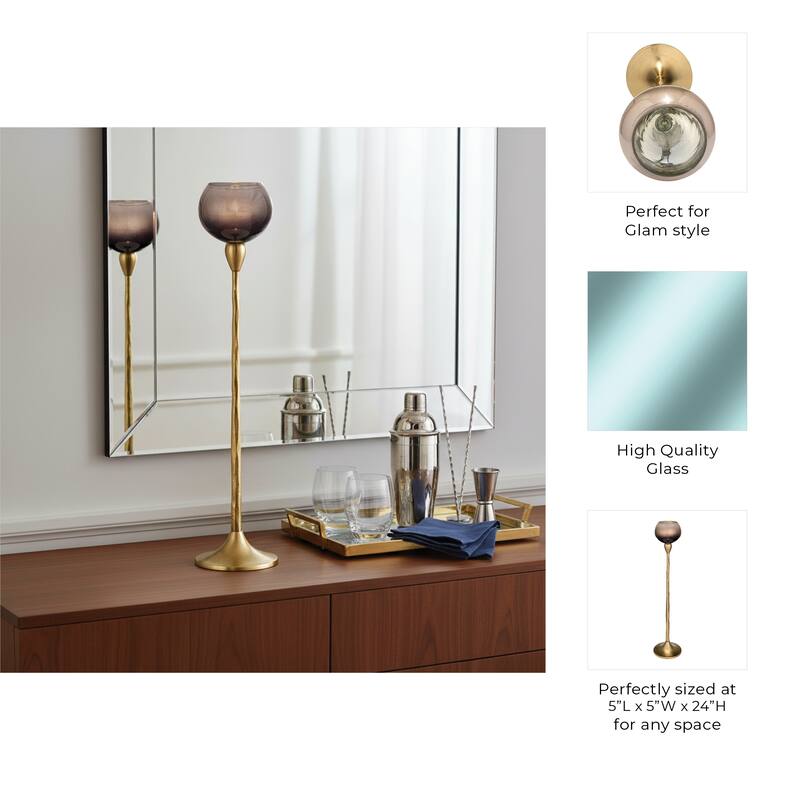 Glass Metal Stem Curved Globe Candle Holder