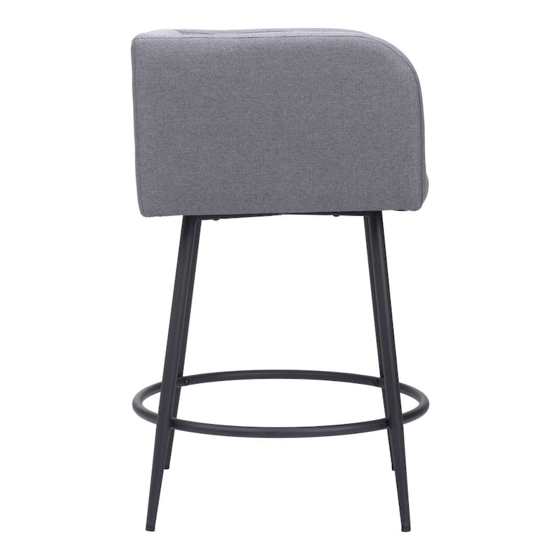 HomeRoots Set of Two 27" Gray and Black Fabric and Steel Counter Height Bar Chairs