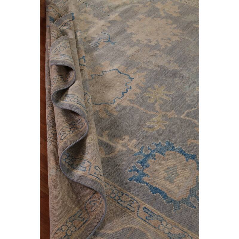Hand Knotted Oriental 100% Wool Carpet Transitional All-Over Greys & Charcoal Oushak Area Rug - 13' 10'' X 10' 2''