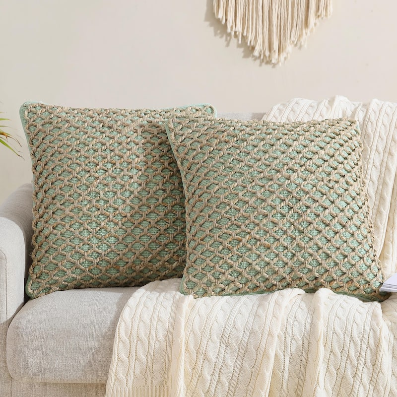 Boho Living Jada Braided Cotton/Jute Throw Pillow Covers - 20x20 set of 2 - Sage Green