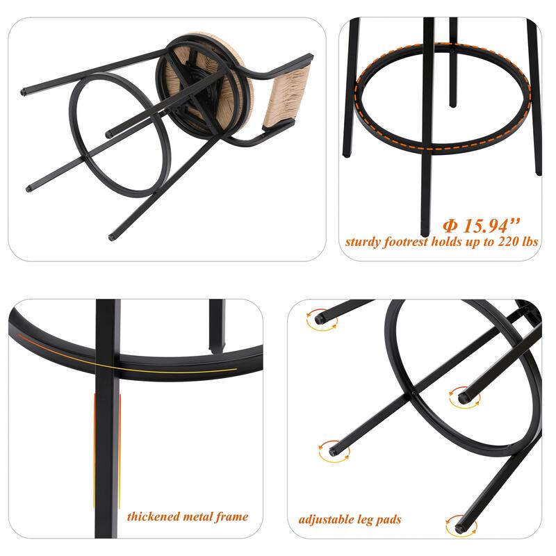 Hand Woven Paper Rope Swivel Bar Stools with Metal Frame, Set of 2