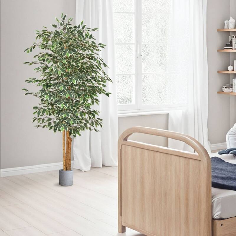 6ft Ficus Tree Artificial Plant with Lifelike Green Leaves and Flexible Branches for Home Decor - 34.65 x 34.65 x 72.83 in