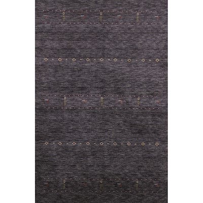 Hand Knotted Oriental 100% Wool Carpet Tribal Animal Pictorial Greys & Charcoal Gabbeh Area Rug - 7' 10'' X 5' 0''