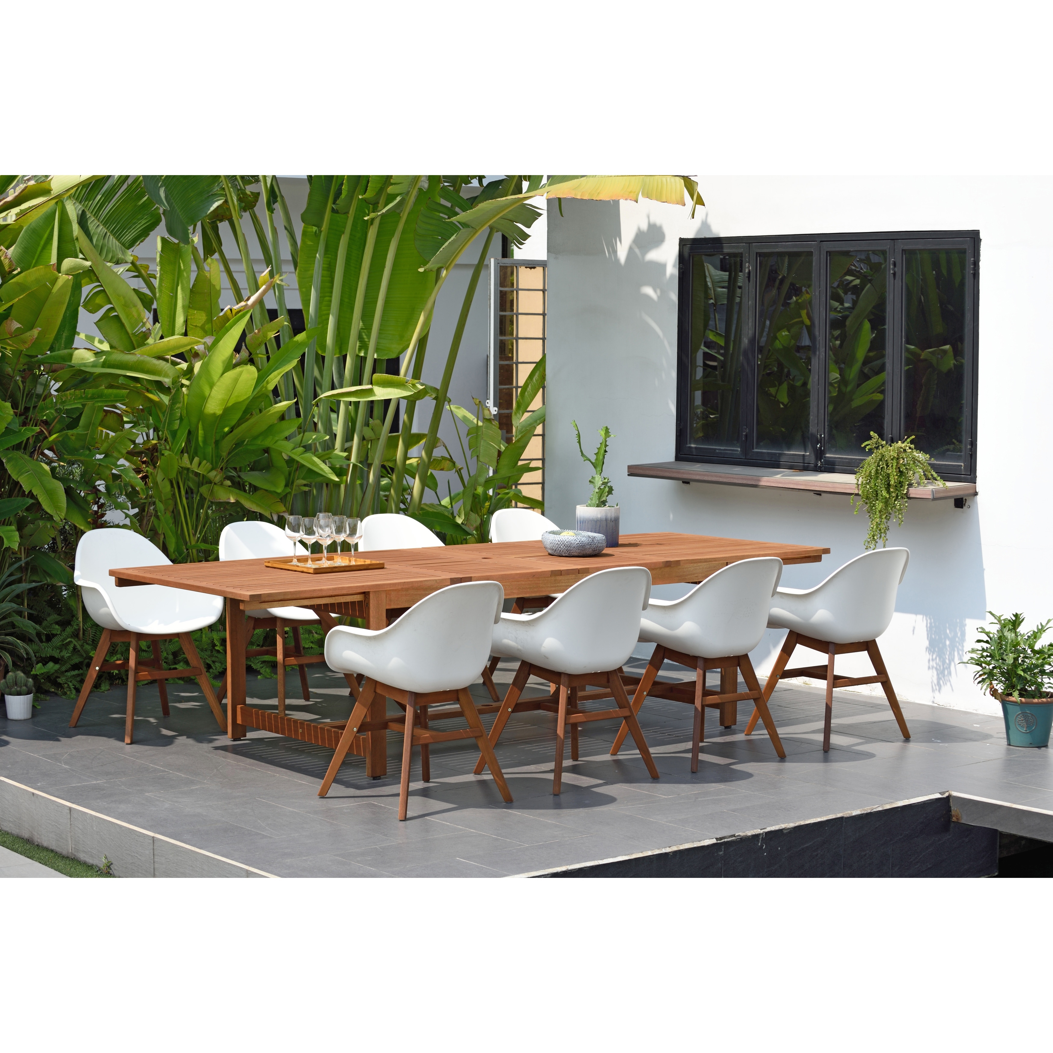 white outdoor patio dining table