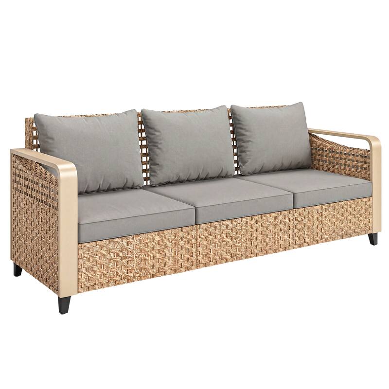 Outsunny Outdoor Patio Couch with Wide and Deep Seat, 3 Seater Wicker Outdoor Sofa with Wide Metal Armrests