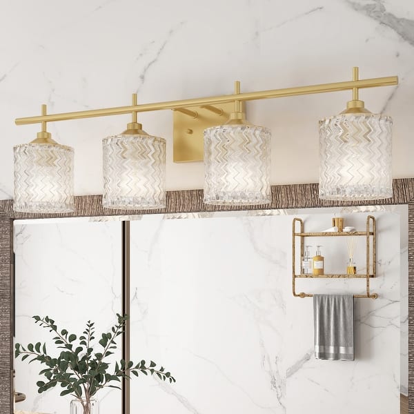 slide 2 of 36, Frenia 4-light Modern Dimmable Bathroom Vanity Light with Art Glass Satin Gold