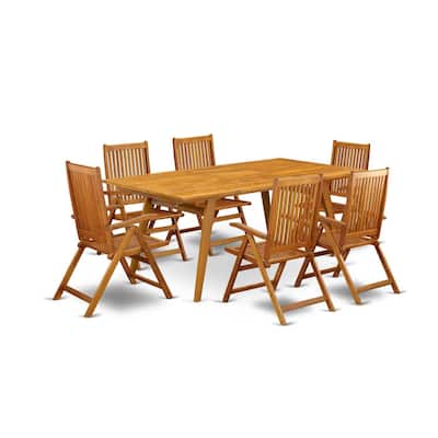 Outdoor Dining Set 7 Piece Patio Table and Chair Set - Modern Wood Furniture for Garden Lawn - 72