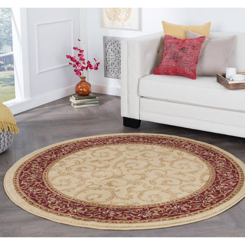Rhythm Transitional Oriental Indoor Area Rug - 5'3'' Round - Beige