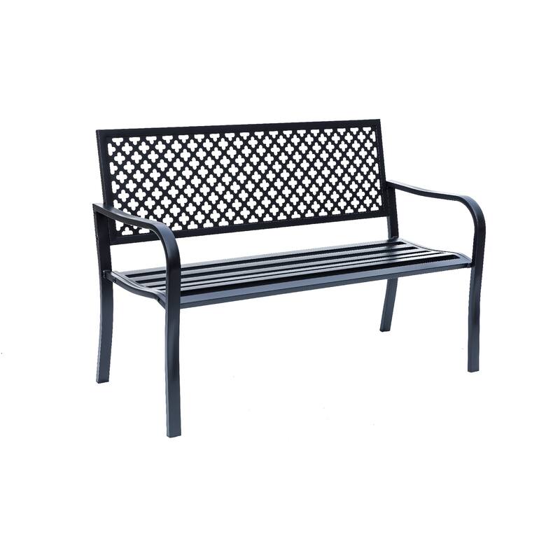 Quatrefoil Pattern Steel Outdoor Garden Bench - 50" - Black