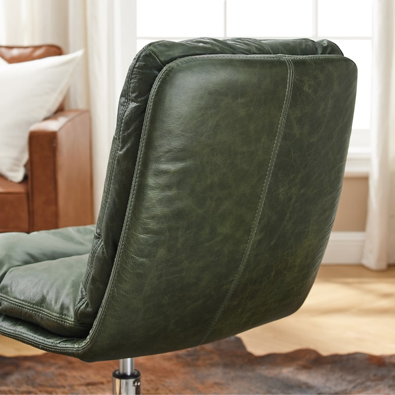 Art Leon Mid-Century Modern Genuine Leather Home Office Desk Chair
