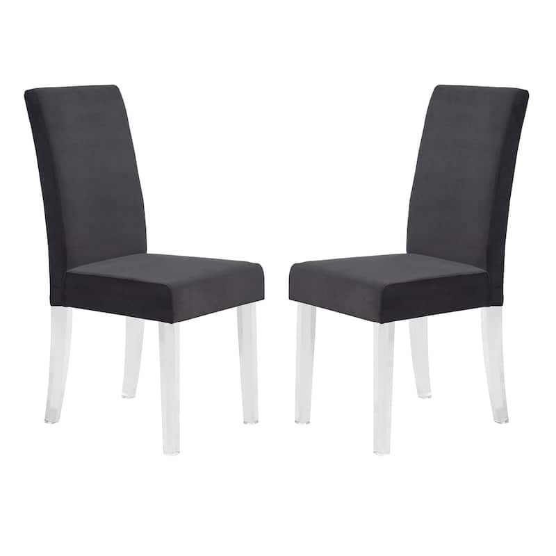 Dalia Black or Grey Velvet Parsons Dining Chairs with Acrylic Legs - Set of 2
