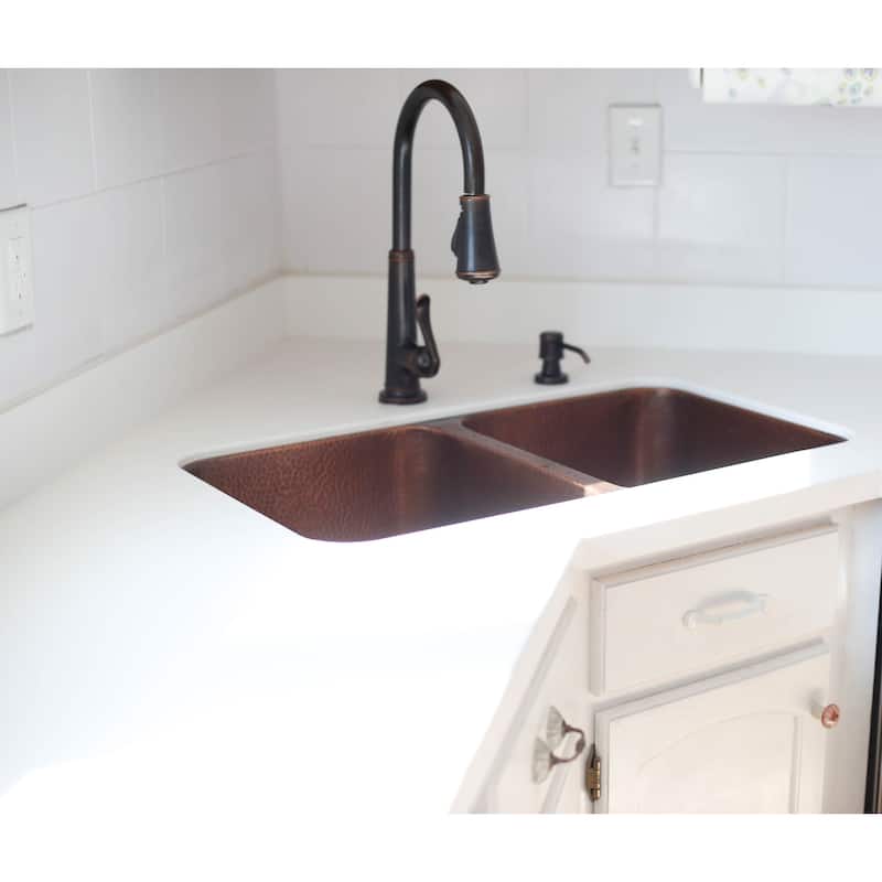 Rivera Copper 32" Double Bowl Undermount Kitchen Sink
