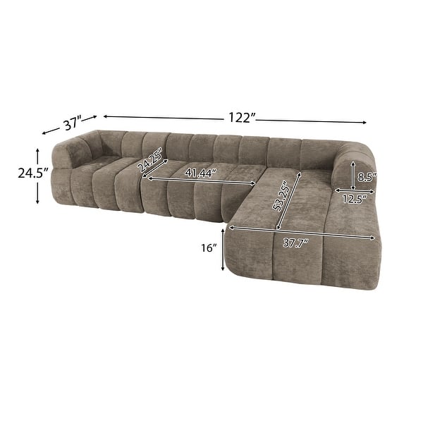 dimension image slide 2 of 4, Christopher Knight Home - 122" Modern L-Shaped Sectional Sofa with Chaise Lounge, No assembly