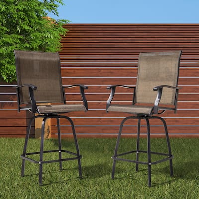 Outdoor Patio Swivel Bar Stools, All-Weather Textilene, Brown