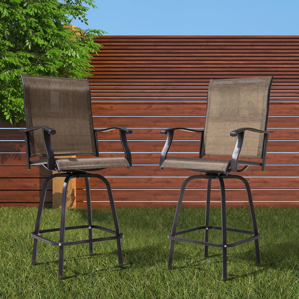 Outdoor Patio Swivel Bar Stools, All-Weather Textilene, Brown