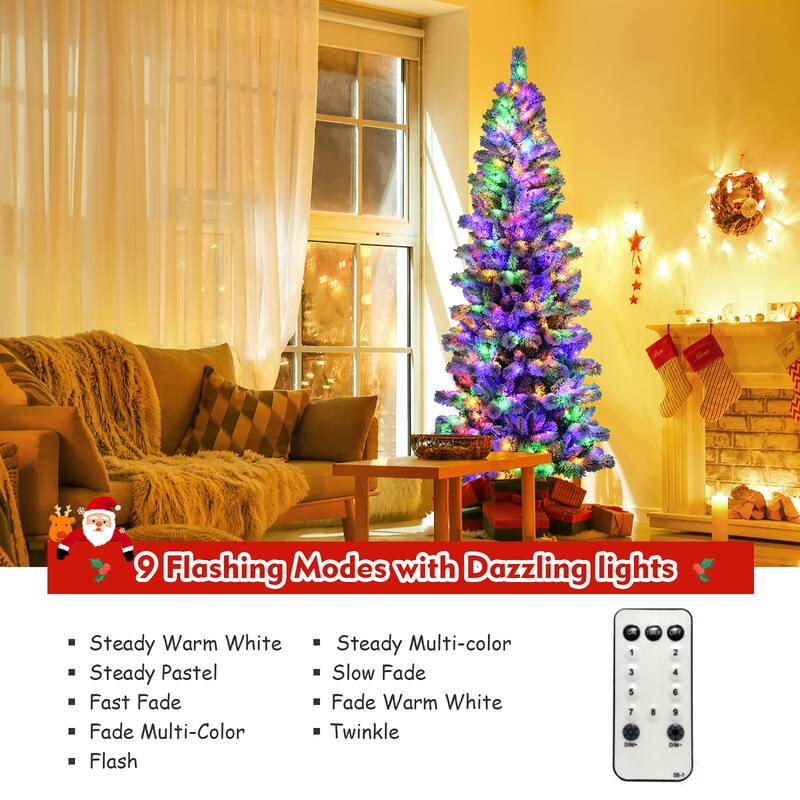 Costway 7.5FT Pre-Lit Hinged Christmas Tree Snow Flocked w/9 Modes - See Details