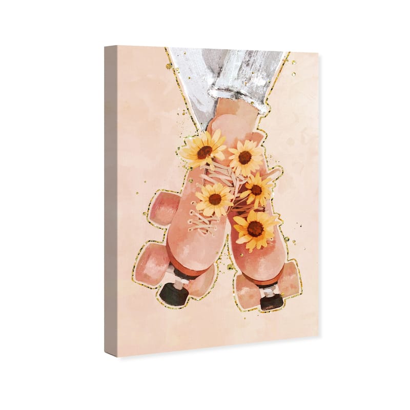 Wynwood Studio 'Blush Rollerskates' Floral and Botanical Wall Art Canvas Print Florals - Pink, Gold