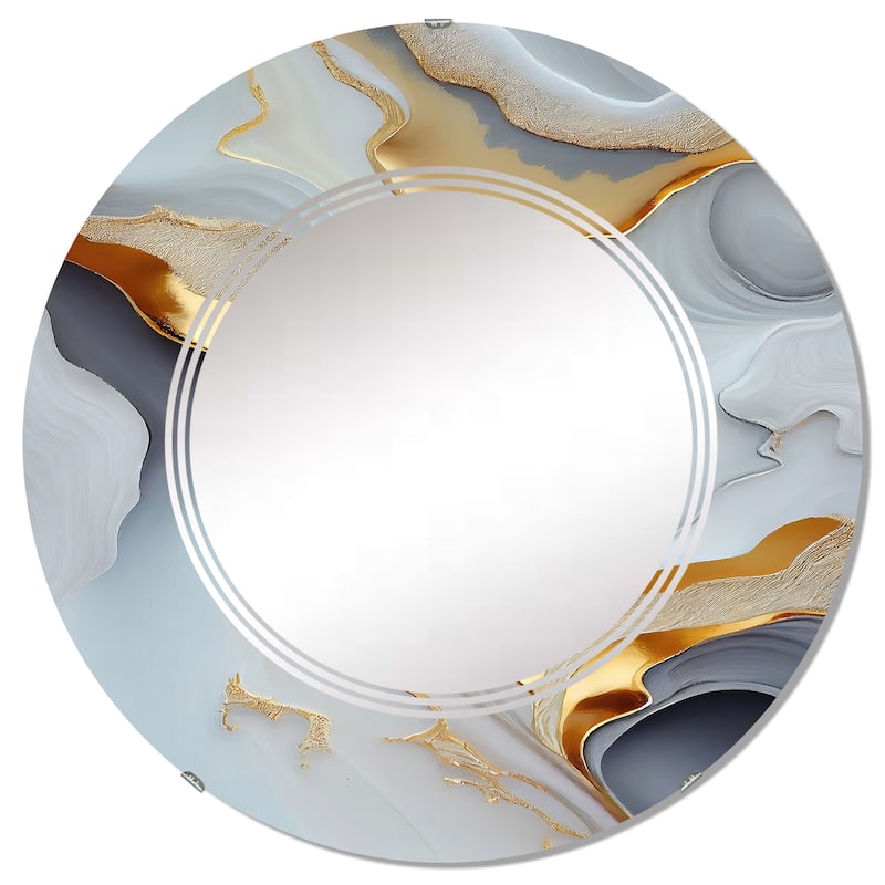 Designart 'White And Gold Marble Abstract IV' Printed Modern Transitional Wall Mirror