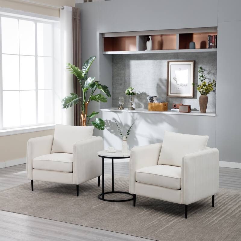 Accent Chair for Living Room, Velvet Comfy Single Sofa Chair Mid-Century Modern Armchair with 1 Pillow and Metal Legs