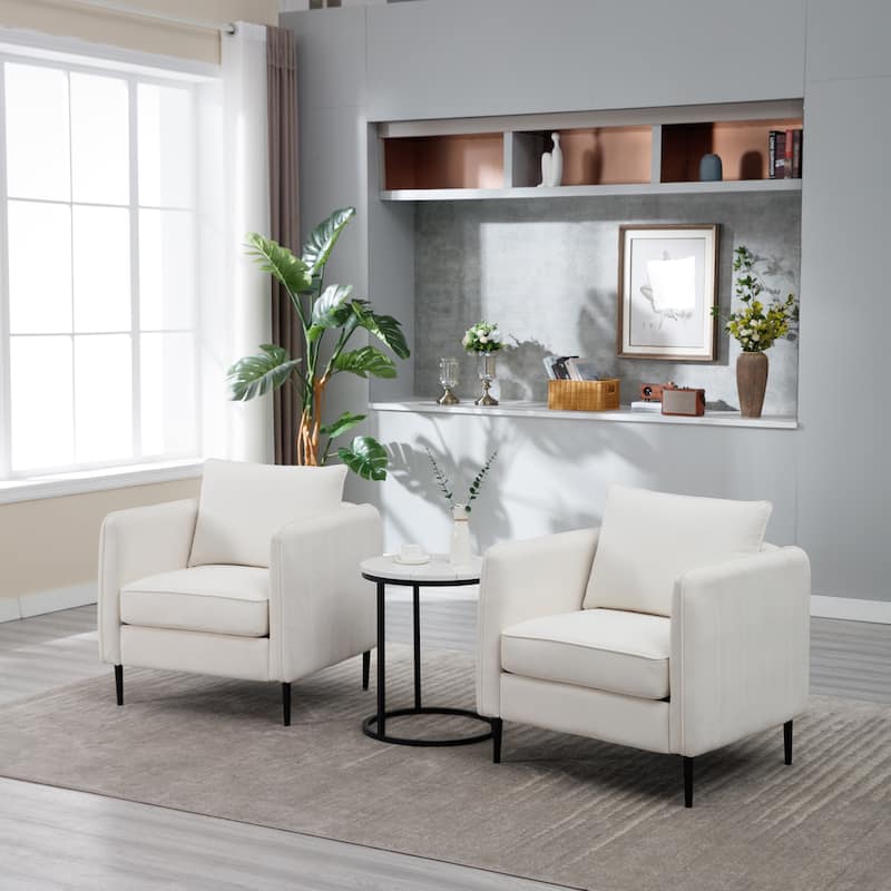 Ivory Velvet Accent Chair with Metal Legs, Modern Design
