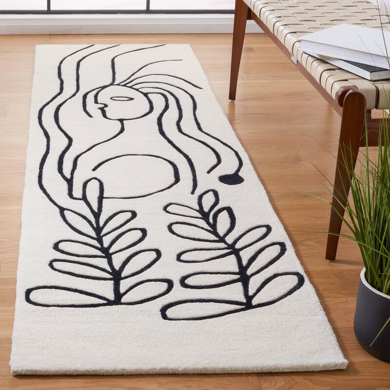 SAFAVIEH Handmade Fifth Avenue Chayah Mid-Century Modern Wool Rug - 2'3" x 8' Runner - Ivory/Black