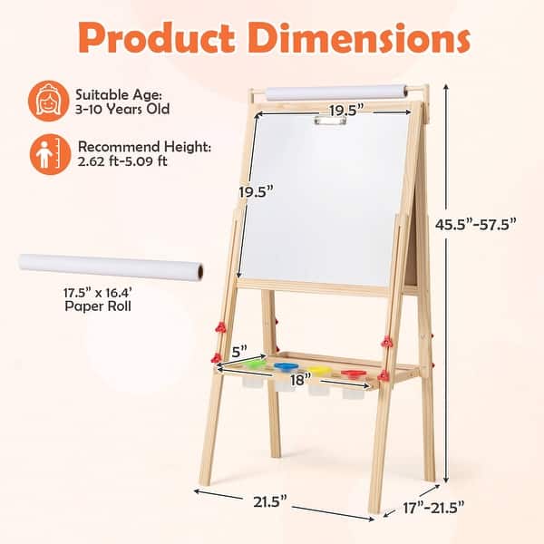dimension image slide 1 of 2, Costway 3-in-1 Art Easel for Kids with Magnetic Chalkboard & - See Details