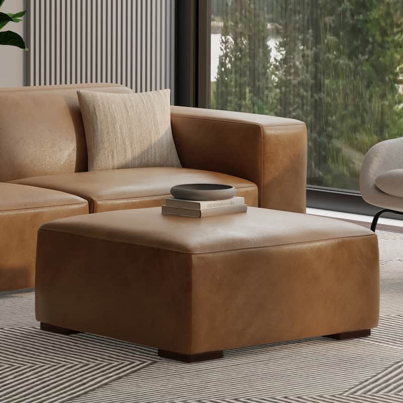 WYNDENHALL Biggs Ottoman Fully Assembled - Caramel Brown
