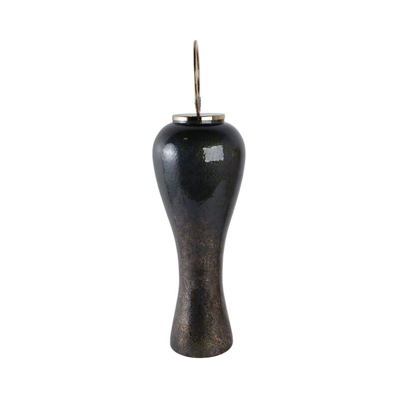 Glass Vase with Modern Sculptural Metal Brass Accent and Stone Detail