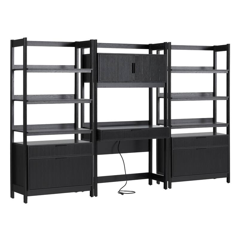 Walker Edison Hutch Desk with 2 Wide Bookcases