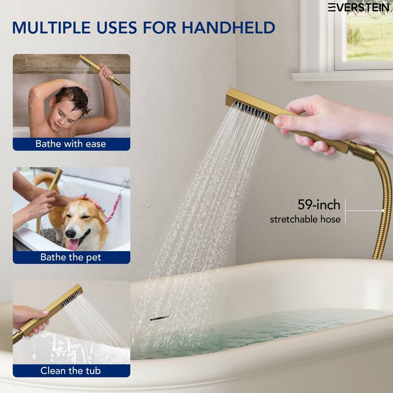 Floor Mount Freestanding Tub Filler with Handshower,Single Handle Bathtub Faucet