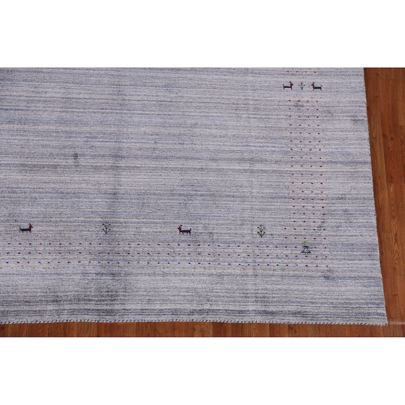 Hand Knotted Oriental 100% Wool Carpet Tribal Animal Pictorial Greys & Charcoal Gabbeh Area Rug - 9' 9'' X 8' 2''