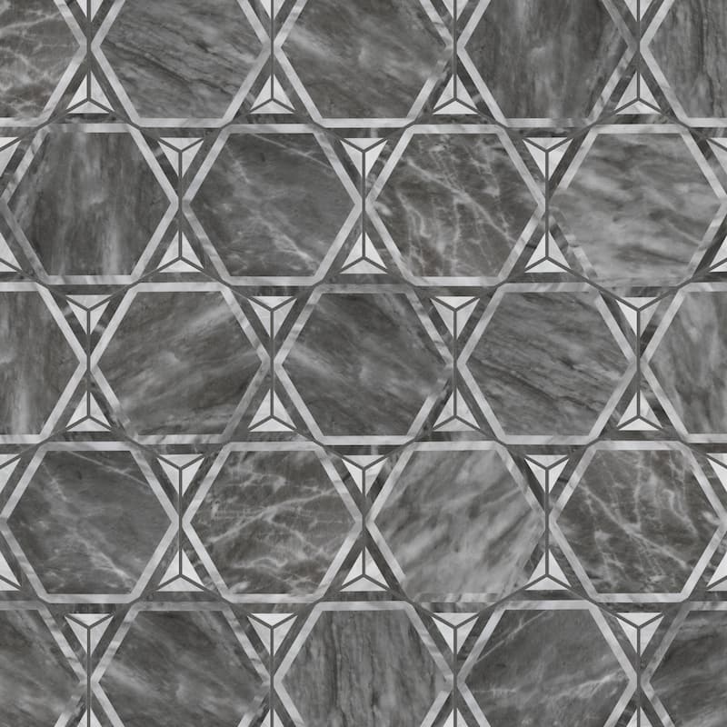 Merola Tile Classico Bardiglio Hex Dimension Dark 7" x 8" Porcelain Floor and Wall Tile