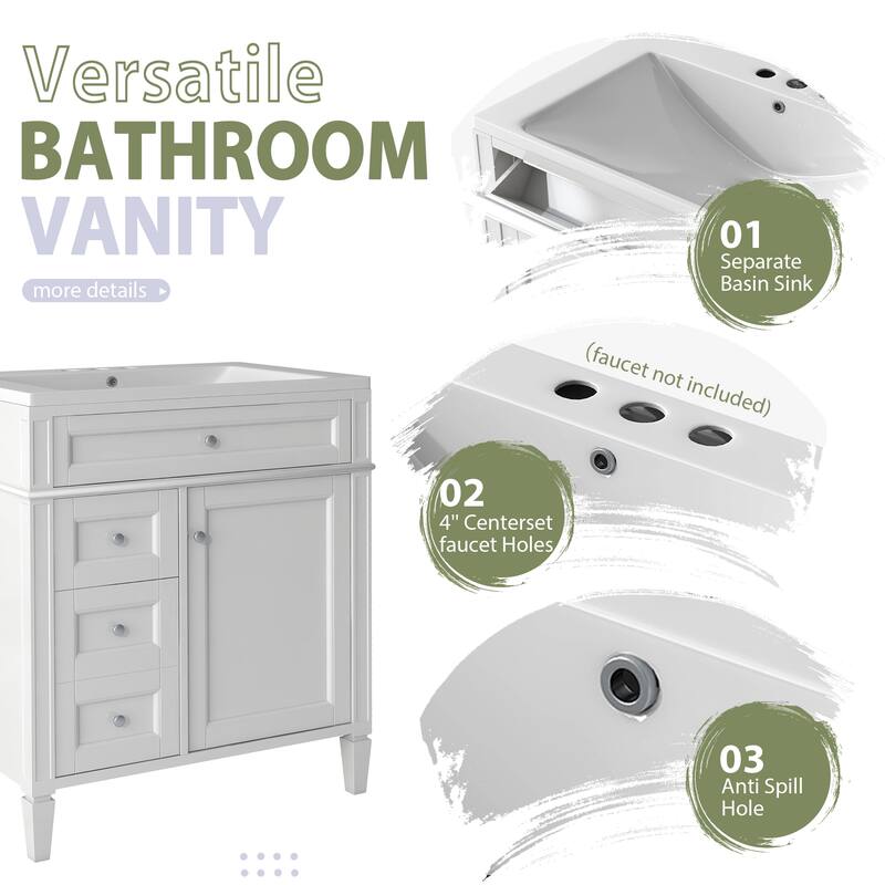 Modern Single Sink Bathroom Vanity Set with Drawers & Mirror Cabinet